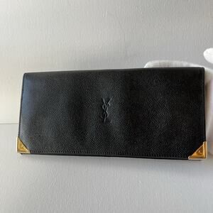 Vintage Yves Saint Laurent YSL Cassandra Leather Long Bifold Black Wallet